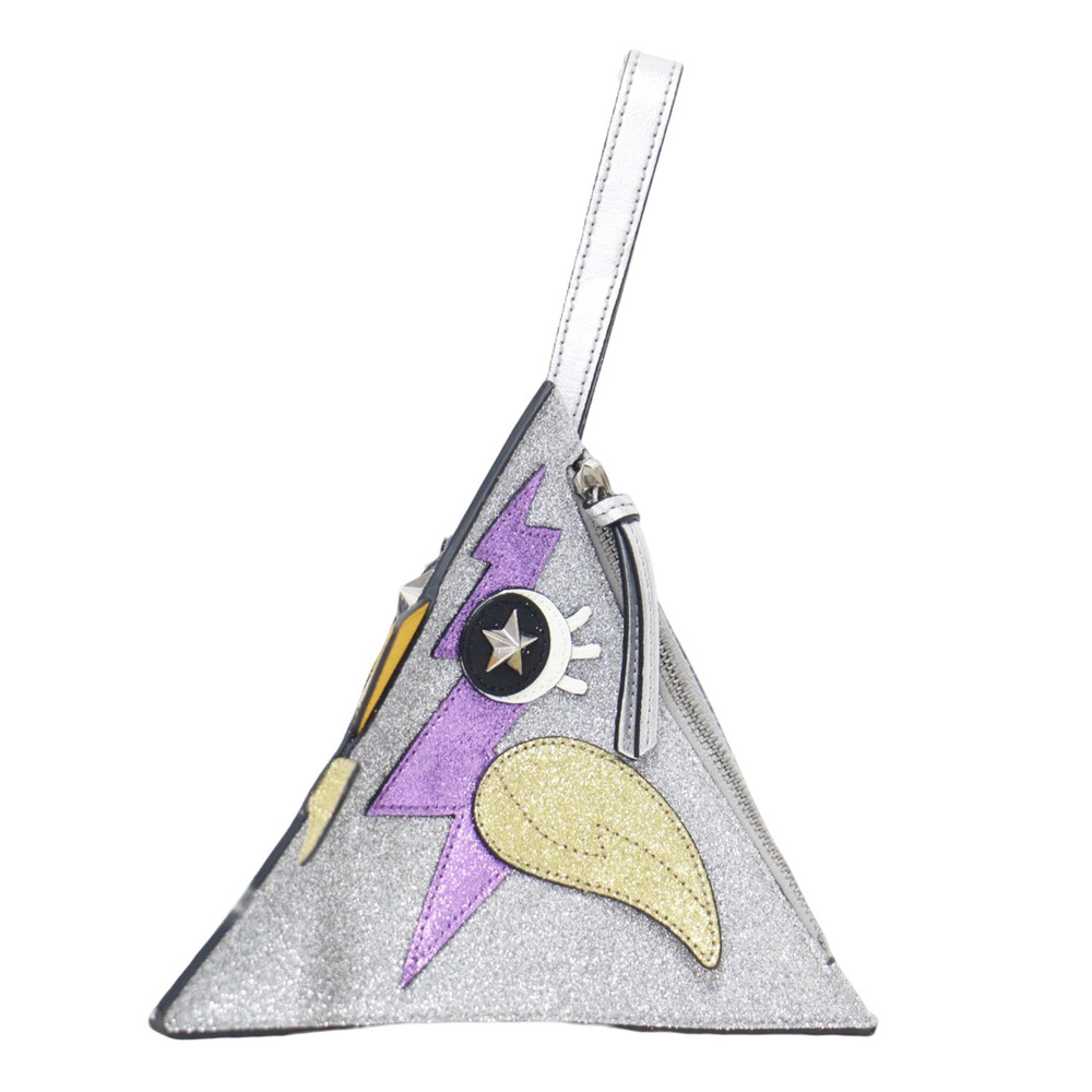 GUCCI bag, silver triangle chicken motif handbag/clutch, glitter metallic, an...